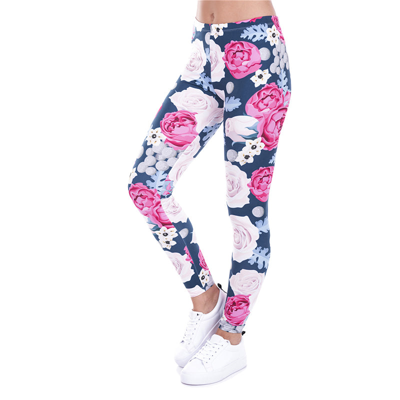 Women's  Peony Print Leggings Yoga Pants