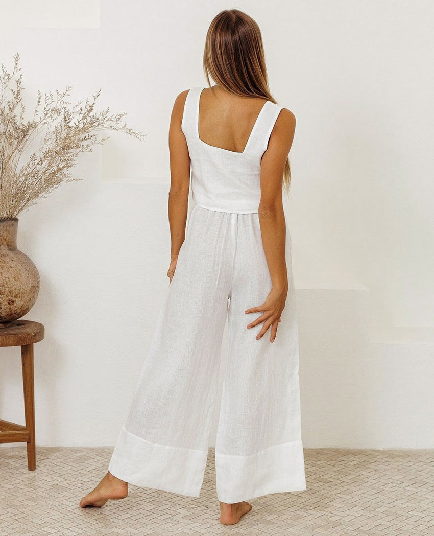 Cotton And Linen Wholesale Vest Sleeveless Trousers Loose Outfit Fashion Suit