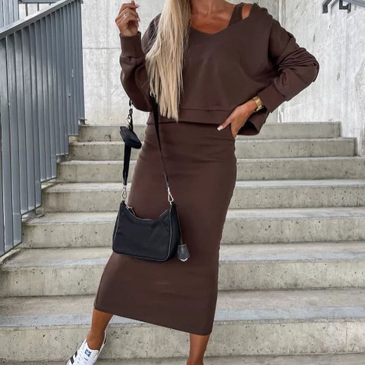 Vest Dress V-neck Hooded Hoodie Short Top Suit